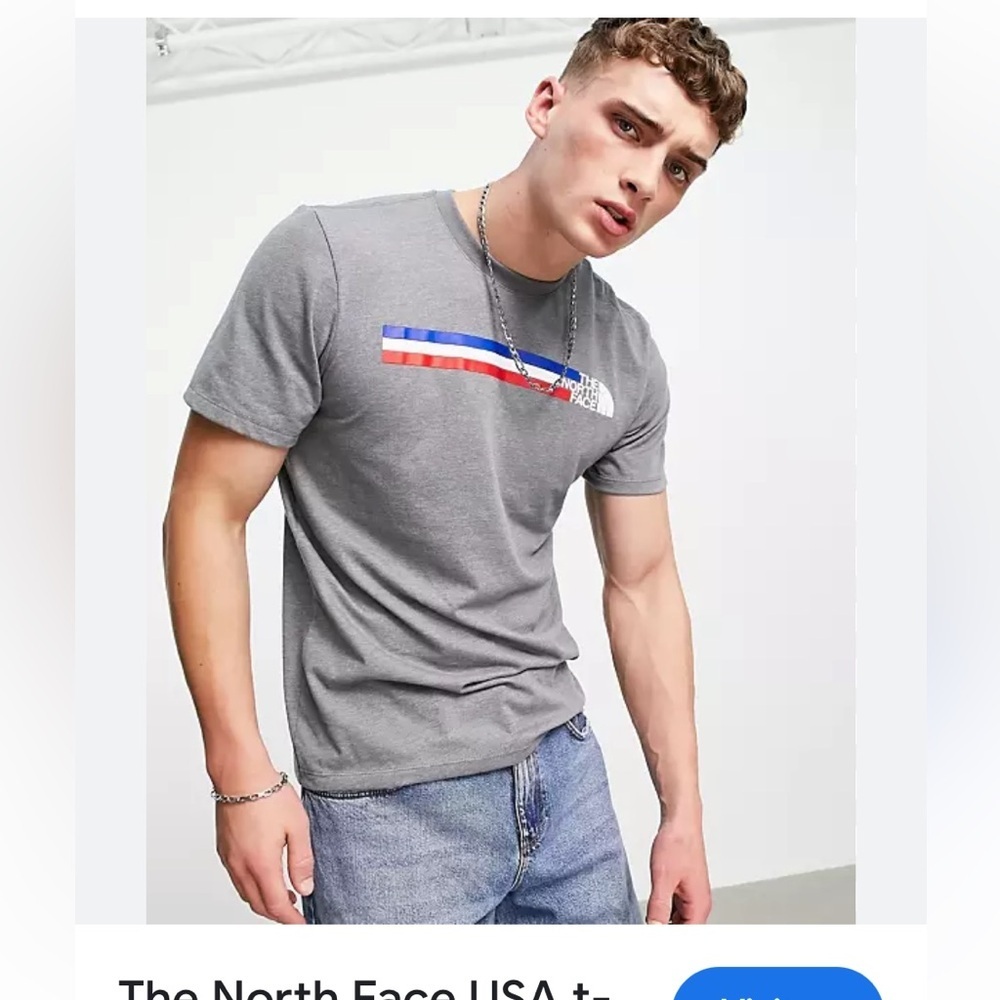 50%offw❤️ The North Face Red White Blue Logo Gray T-Shirt Mens Size L USA